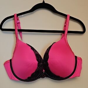 Cacique Vibrant Pink and Black Lace Bra 44C